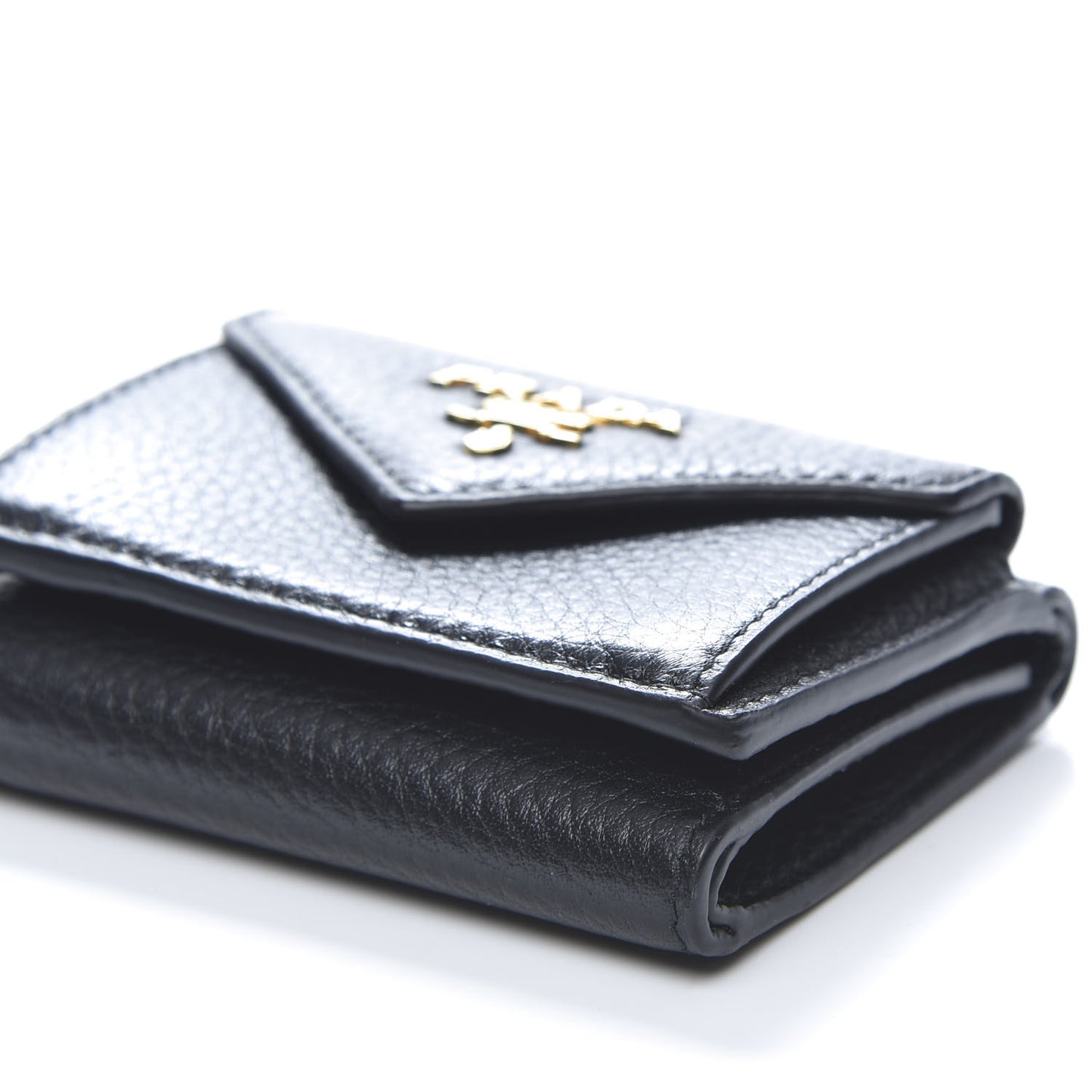 Vitello Grain Small Tri-Fold Wallet Black