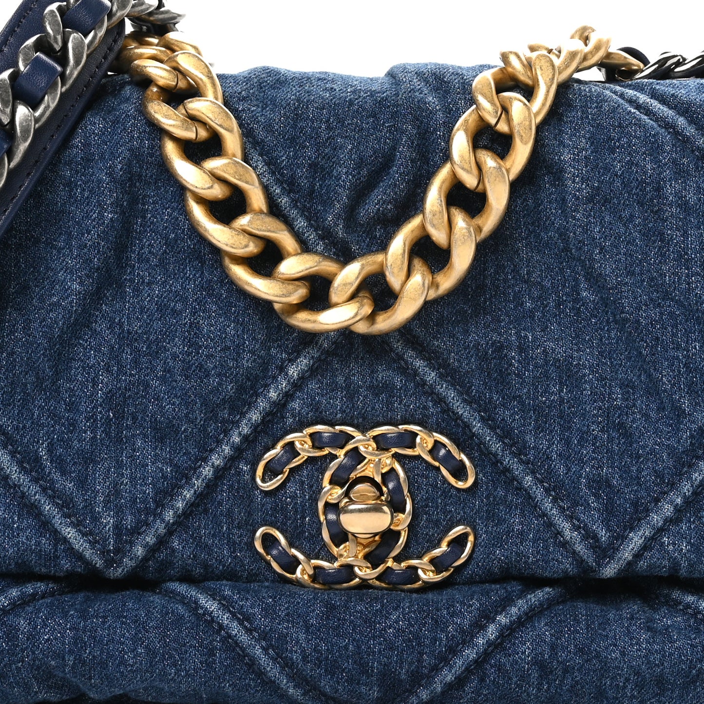 Denim Quilted Medium Chanel 19 Flap Blue