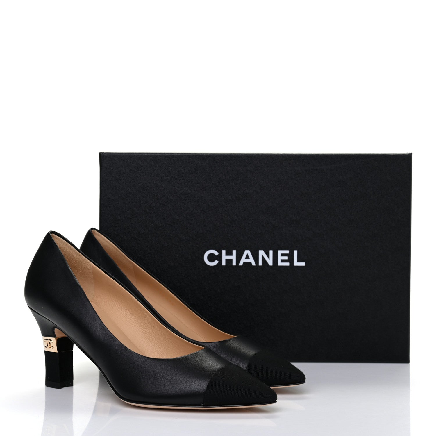 Chanel Lambskin Grosgrain Cap Toe CC Pumps 37.5 Black 12 of 12