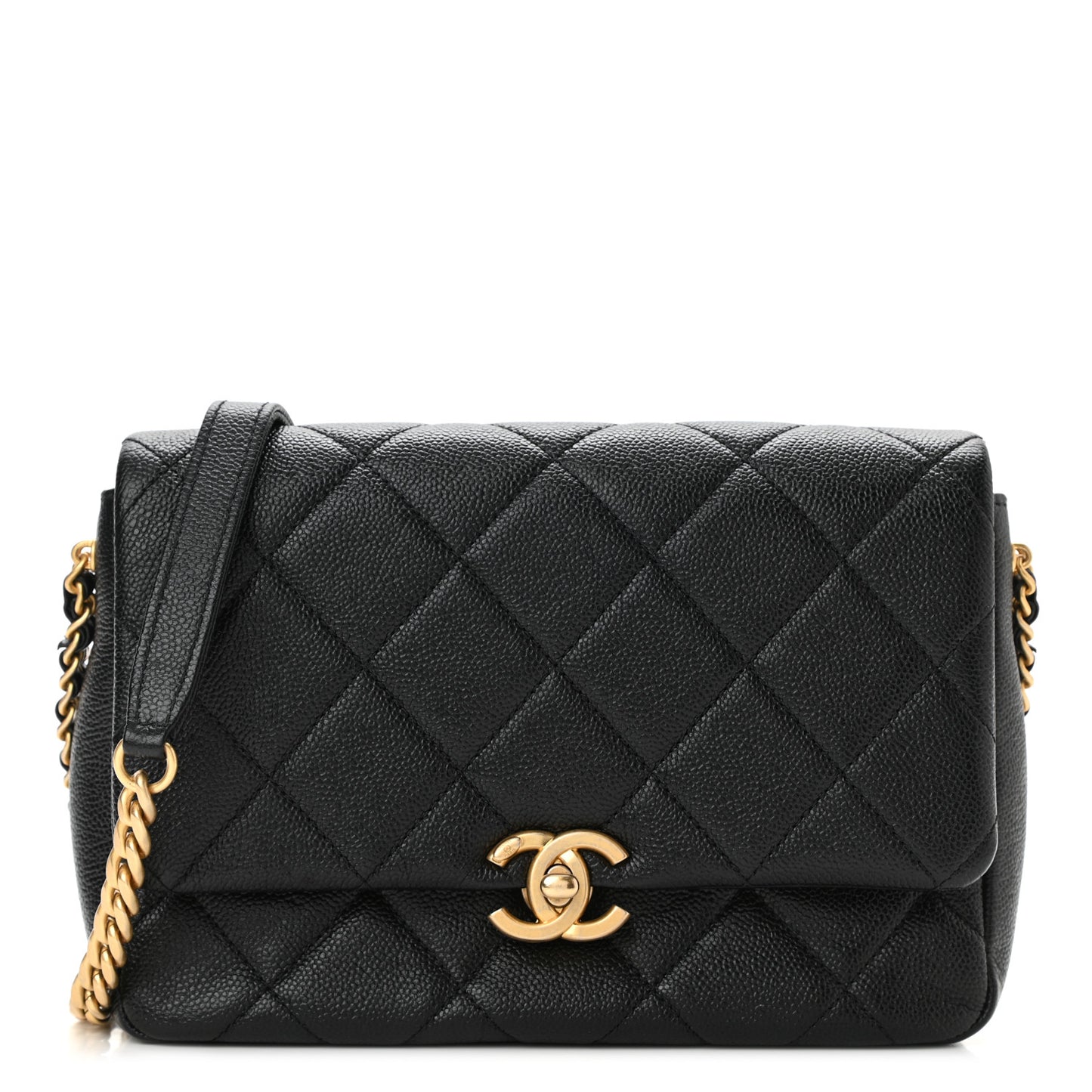 Shiny Caviar Quilted Small Chain Melody Flap Black