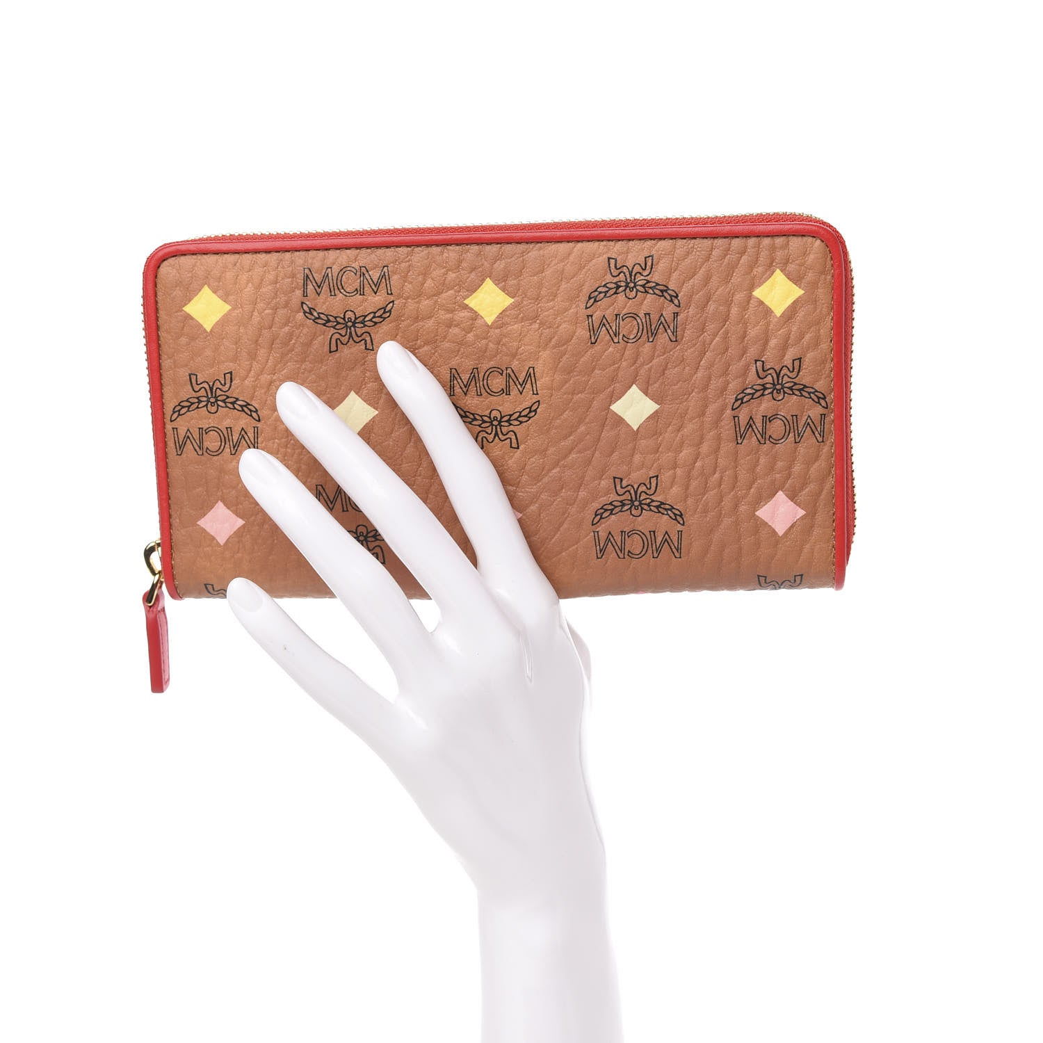 MCM Skyoptic Visetos Zip Around Wallet Cognac Red 2 of 7