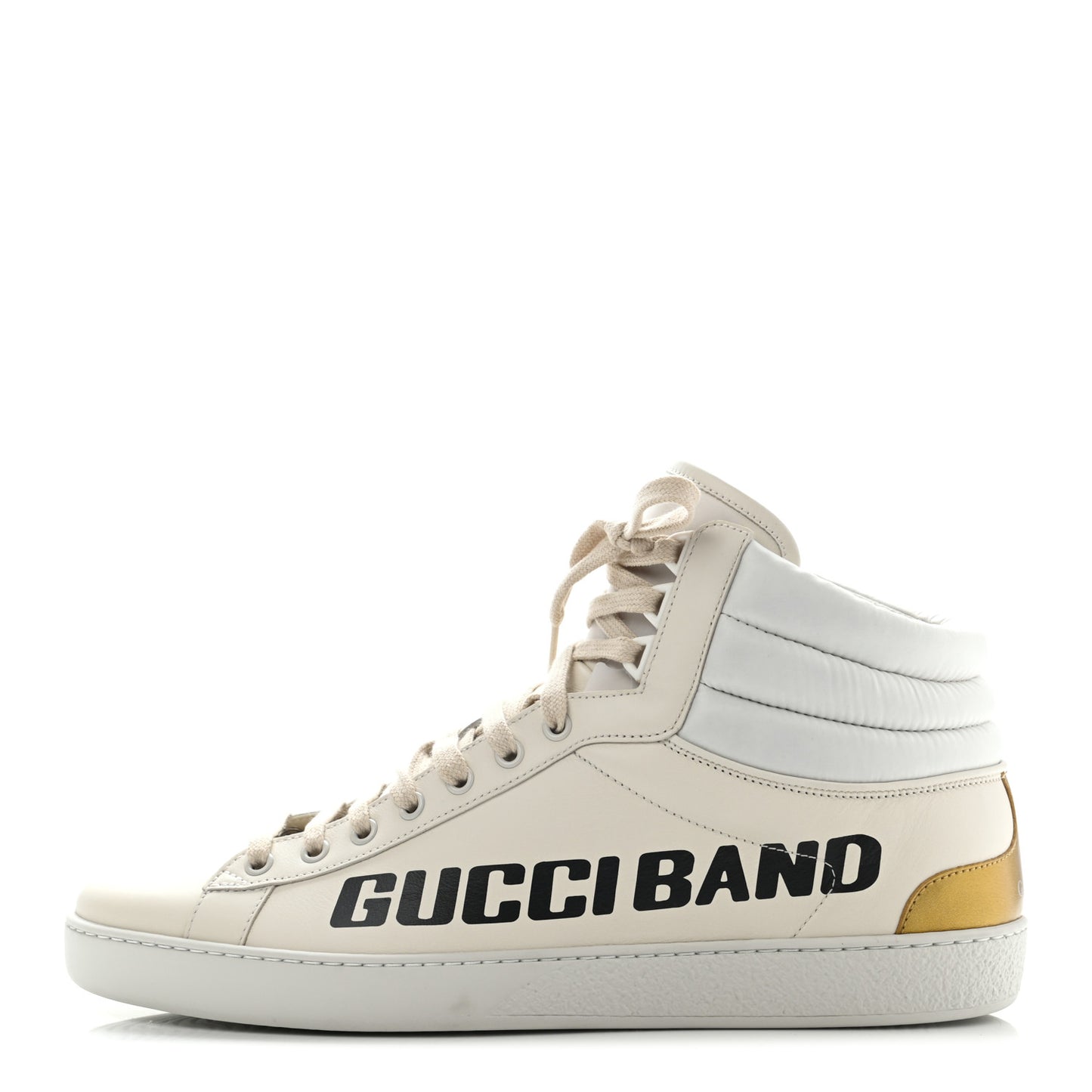 Calfskin Gucci Band Mens Ace High Top Sneakers 11 Mystic White