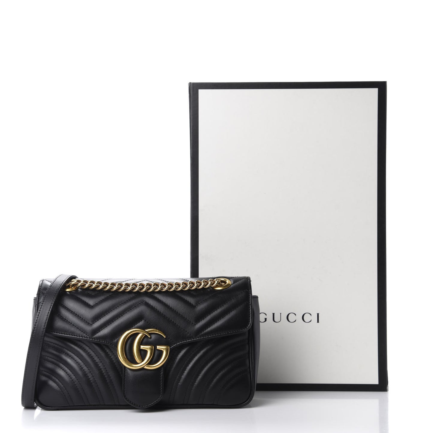Calfskin Matelasse Small GG Marmont Shoulder Bag Black