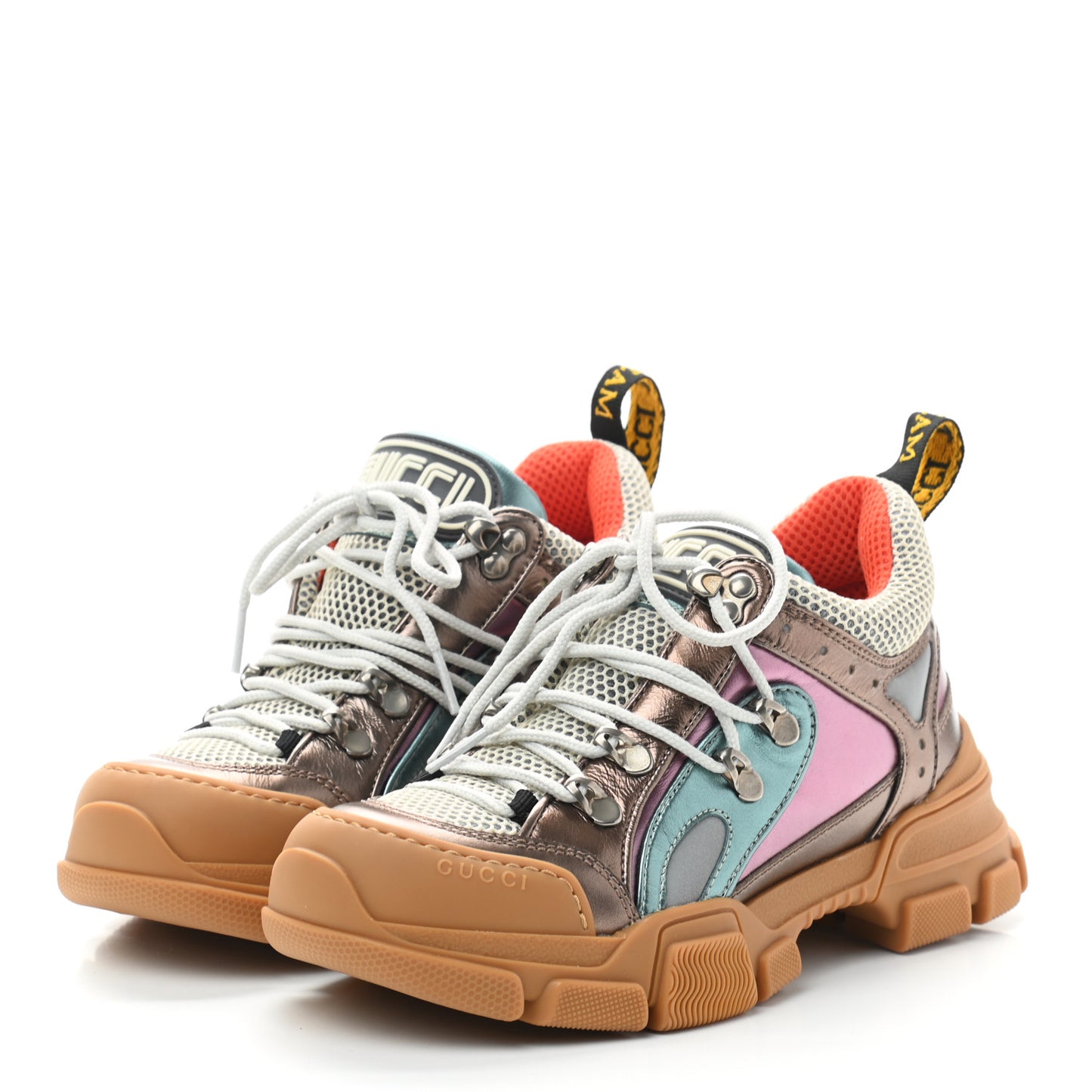 X SEGA Metallic Calfskin Mesh Womens Flashtrek Sneakers 36.5 Rame Mystic White Lago