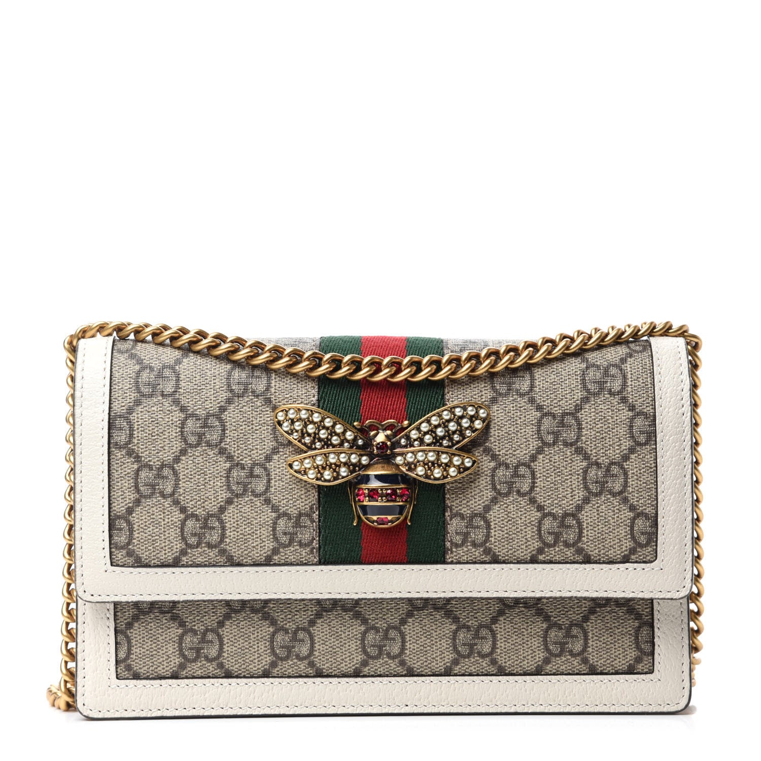 Gucci GG Supreme Monogram Web Queen Margaret Chain Wallet White 1 of 10