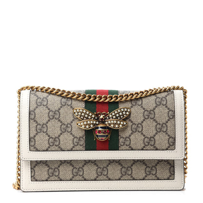 Gucci GG Supreme Monogram Web Queen Margaret Chain Wallet White 1 of 10