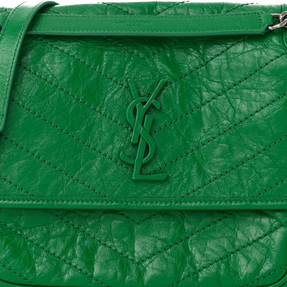 Saint Laurent Crinkled Calfskin Matelasse Monogram Medium Niki Chain Satchel New Vert Praire 8 of 10