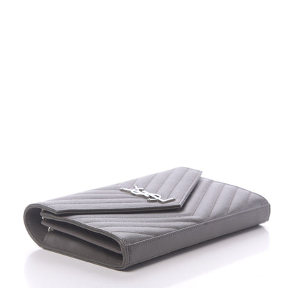 Saint Laurent Grain De Poudre Matelasse Chevron Monogram Chain Wallet Earth 4 of 9