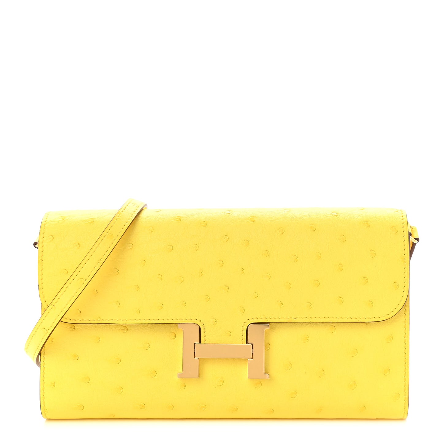 Ostrich Constance Long Wallet To Go Jaune Citron
