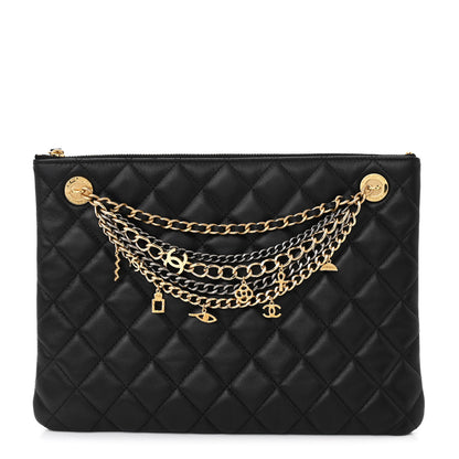 Chanel Lambskin Quilted Egyptian Amulet Zipped Pouch Black 1 of 8