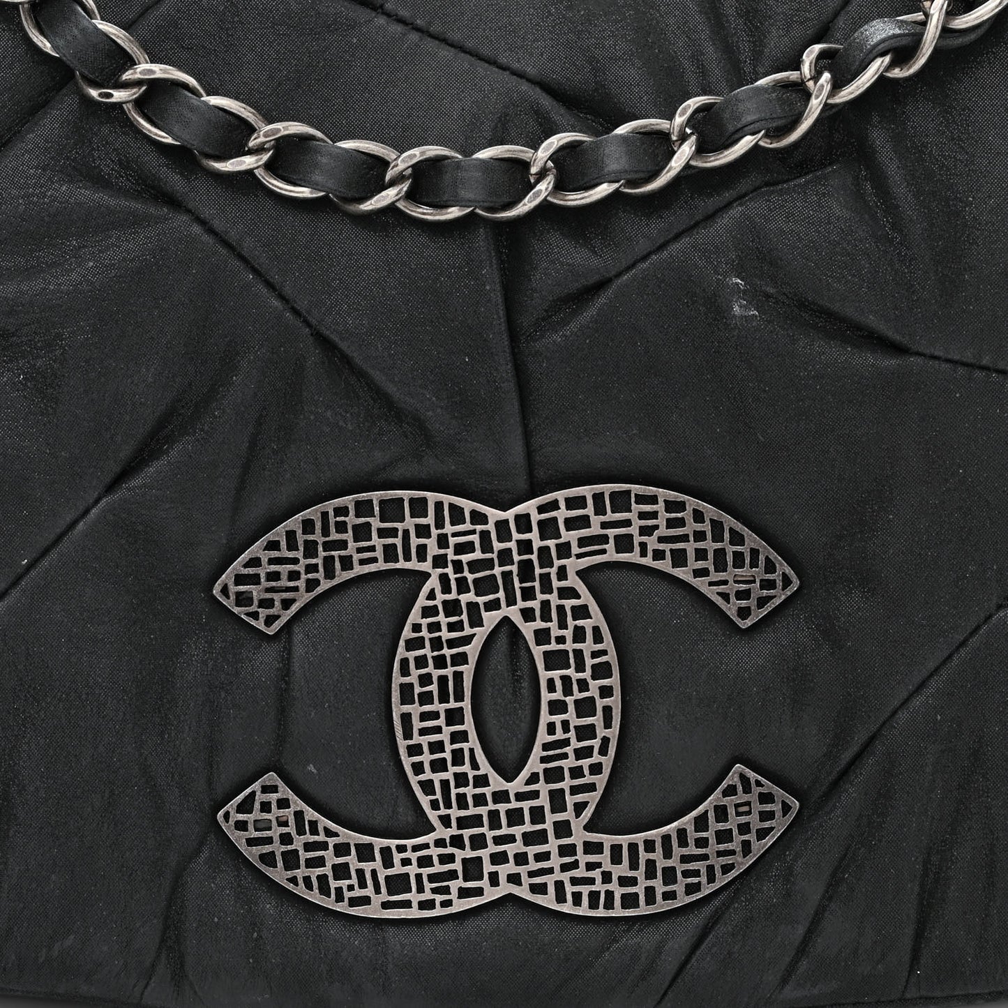 Iridescent Calfskin Glint Flap Black