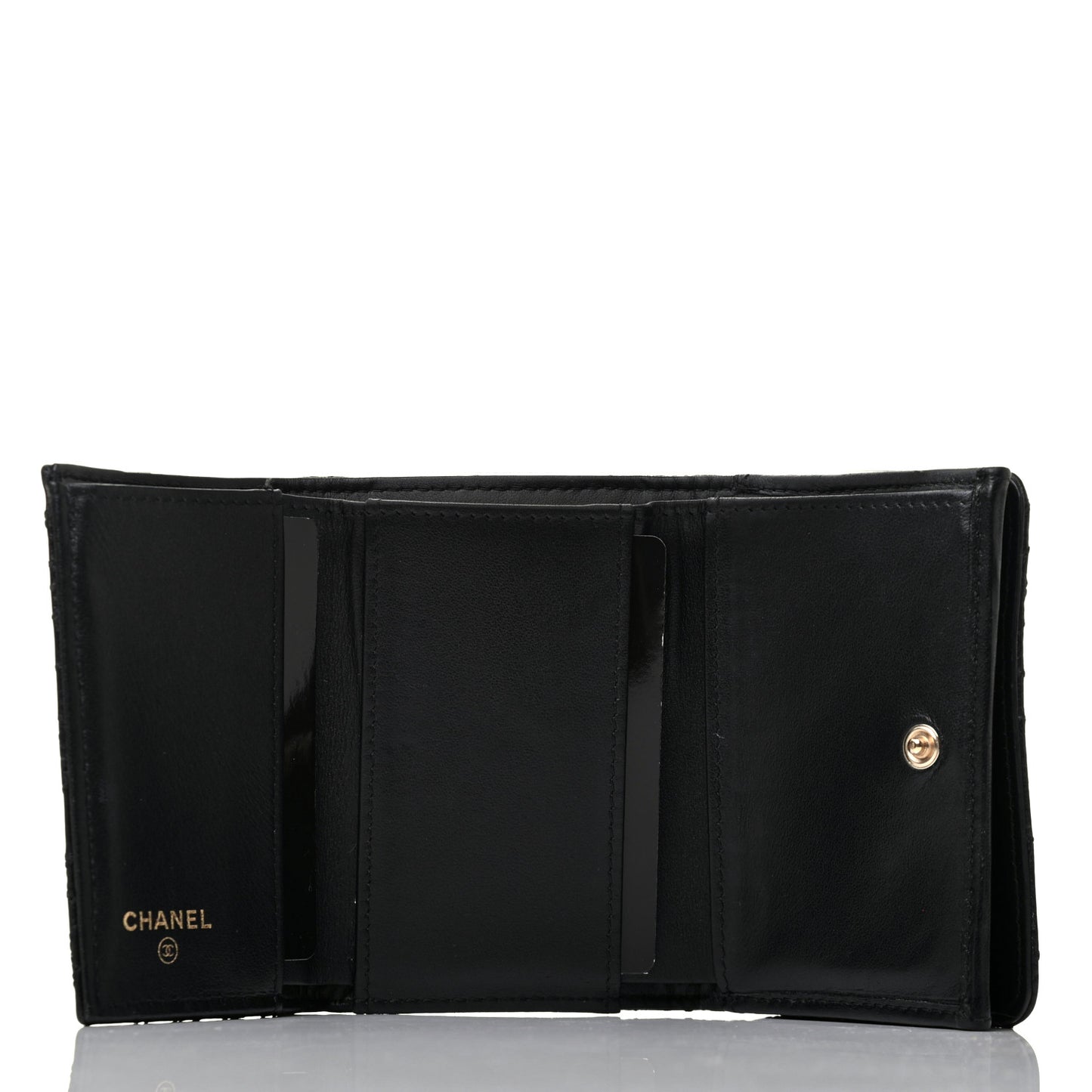 Lambskin Camellia Embossed Compact Wallet Black