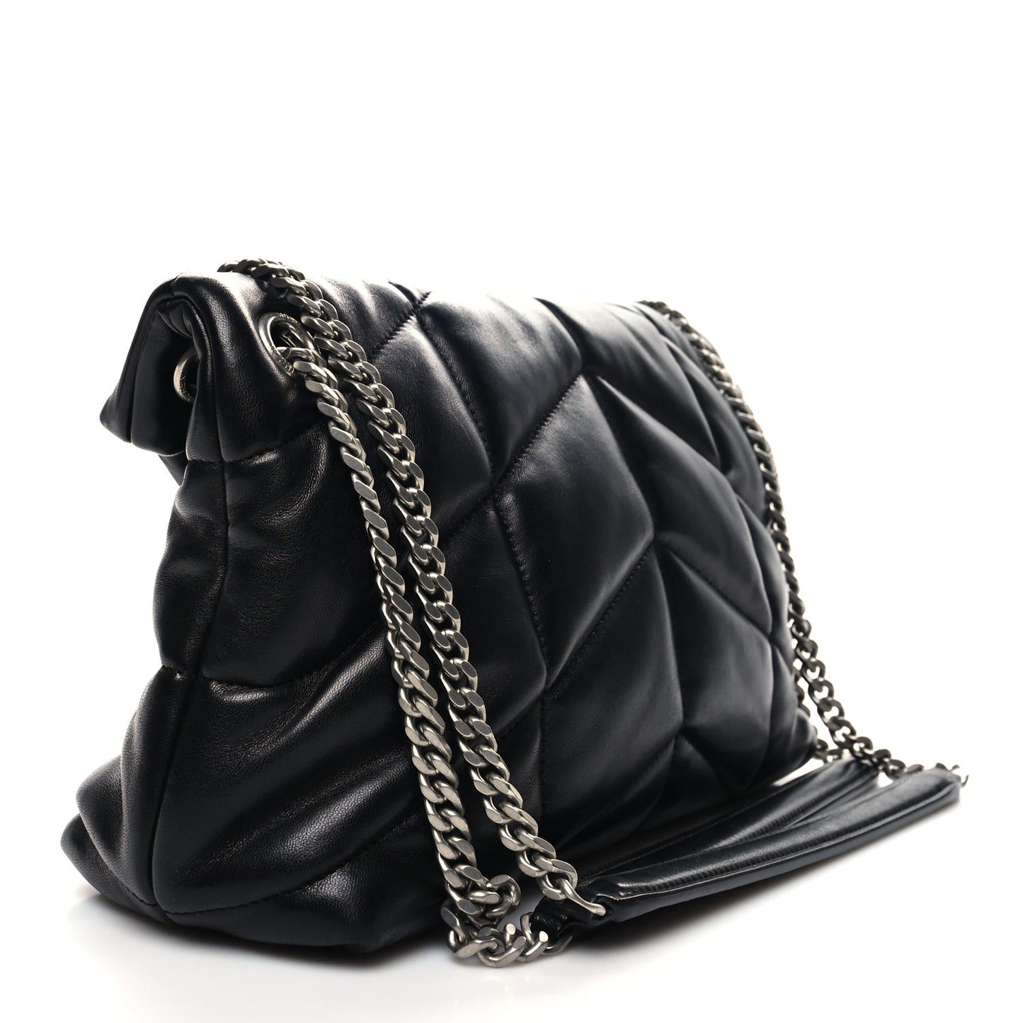 Lambskin Quilted Small Loulou Puffer Monogram Chain Satchel Black