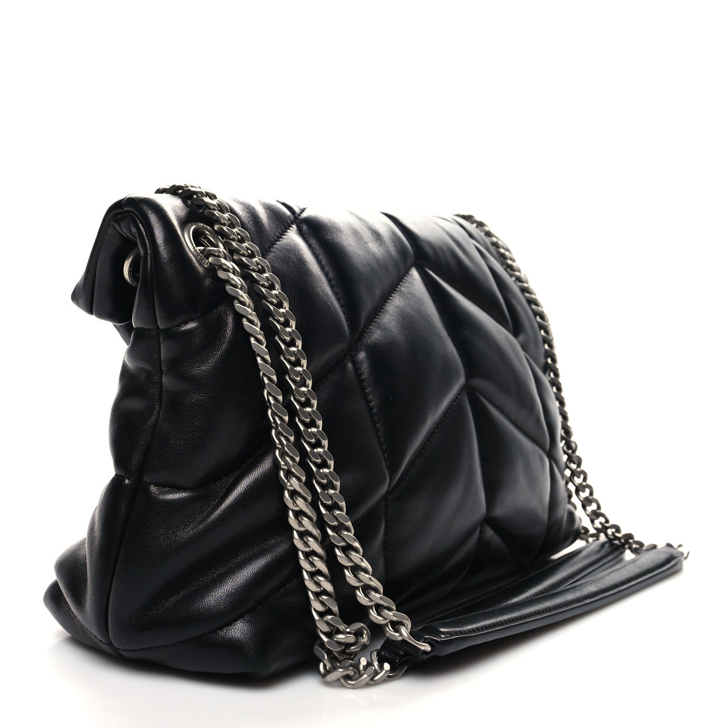 Saint Laurent Lambskin Quilted Small Loulou Puffer Monogram Chain Satchel Black 3 of 11