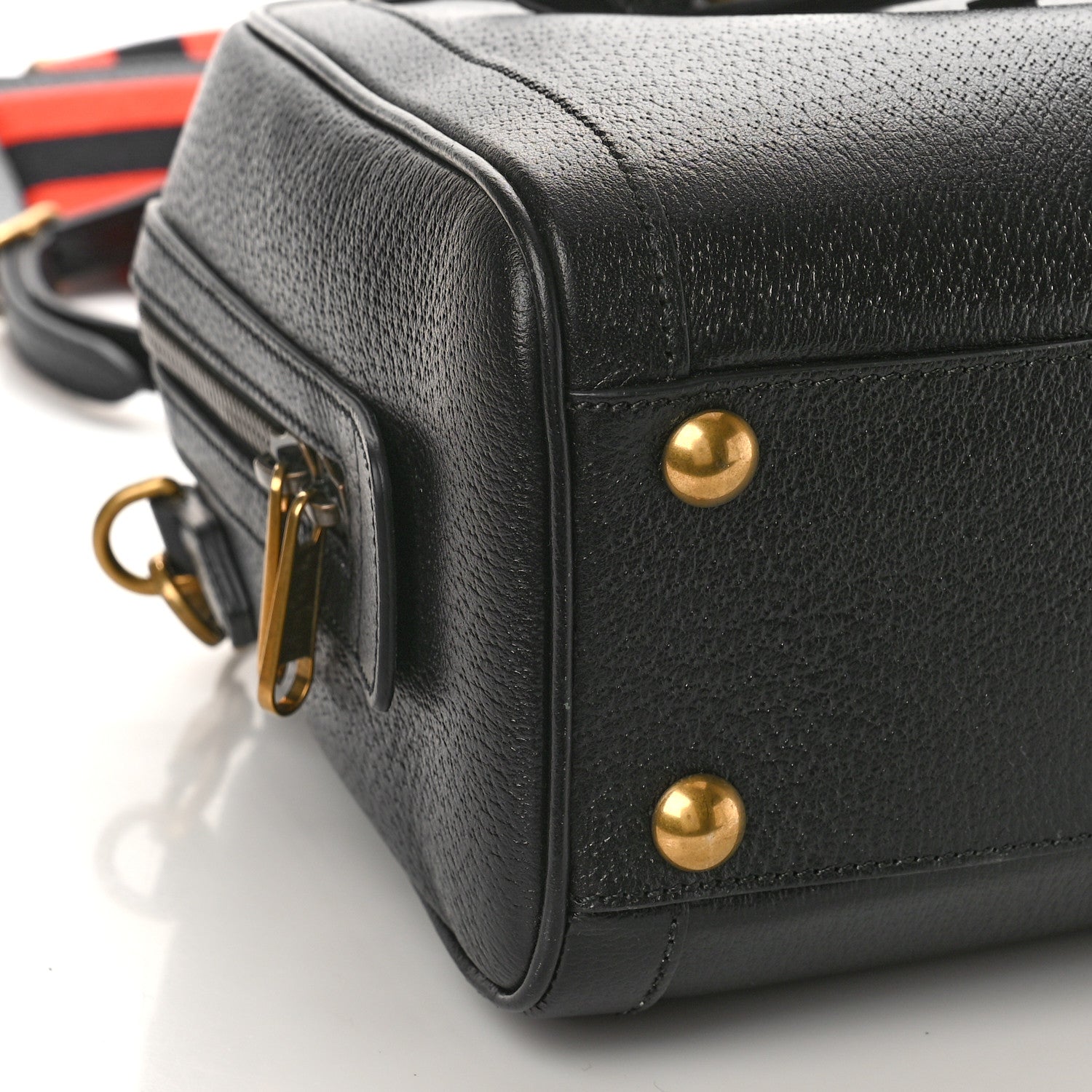 Gucci Textured Dollar Calfskin Web Large Diana Duffle Bag Black Dusty Grey 7 of 9