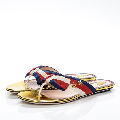 Gucci Grosgrain Web Thong Sandals 36.5 Navy Blue Hibiscus Red White 3 of 6