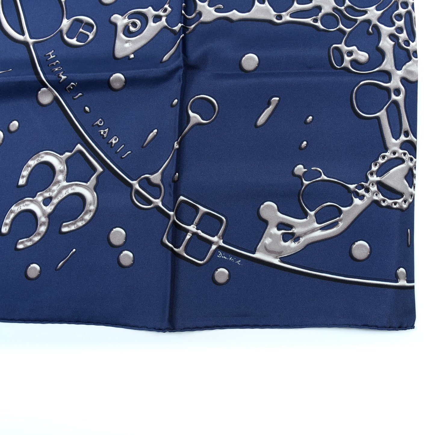Silk Cheval Fusion Scarf 90 Marine Gris Argent