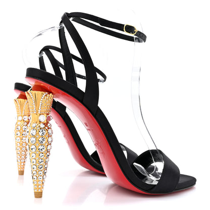 Christian Louboutin Satin Glossy Lipgloss Queen 100 Sandals 39 Black 4 of 11