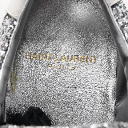 Saint Laurent Calfskin Crystal Glitter Andy Sneakers 37 Silver 9 of 11