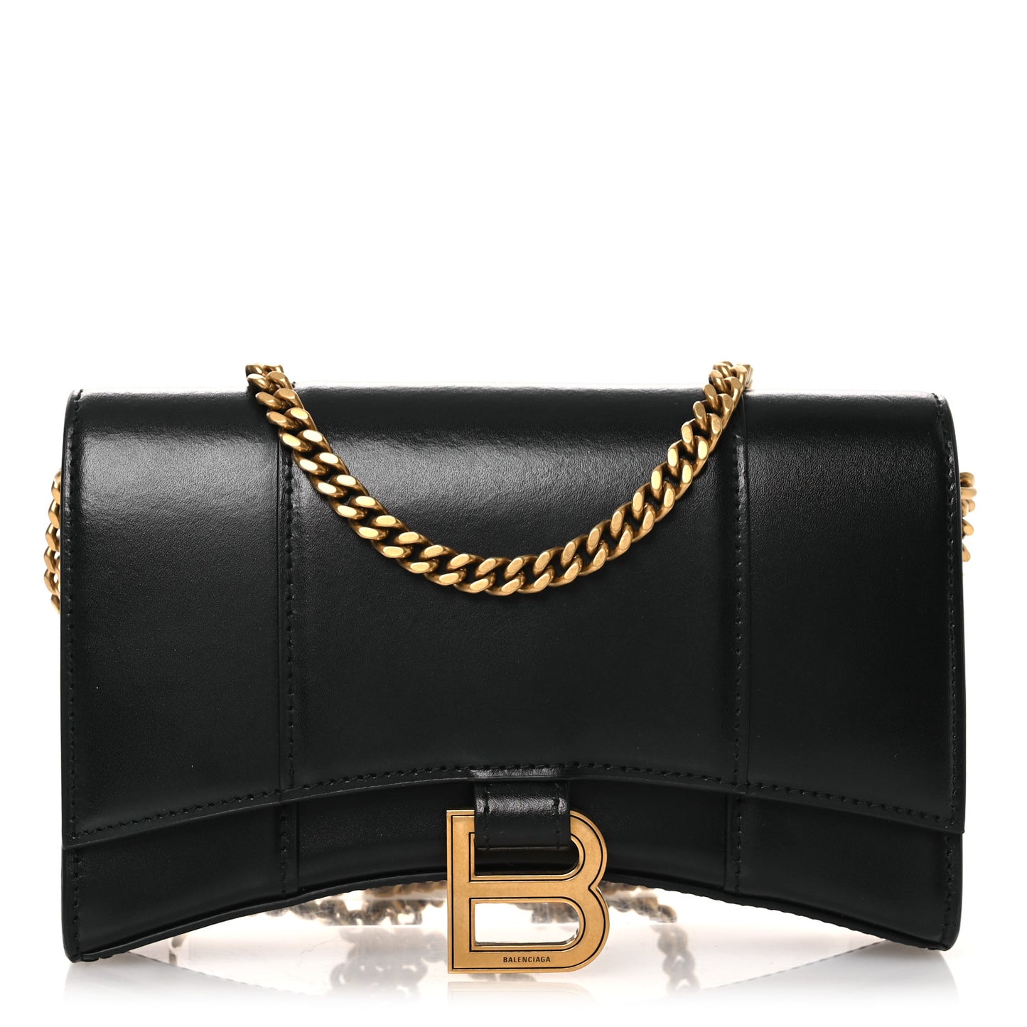 Shiny Box Calfskin Hourglass Chain Bag Black