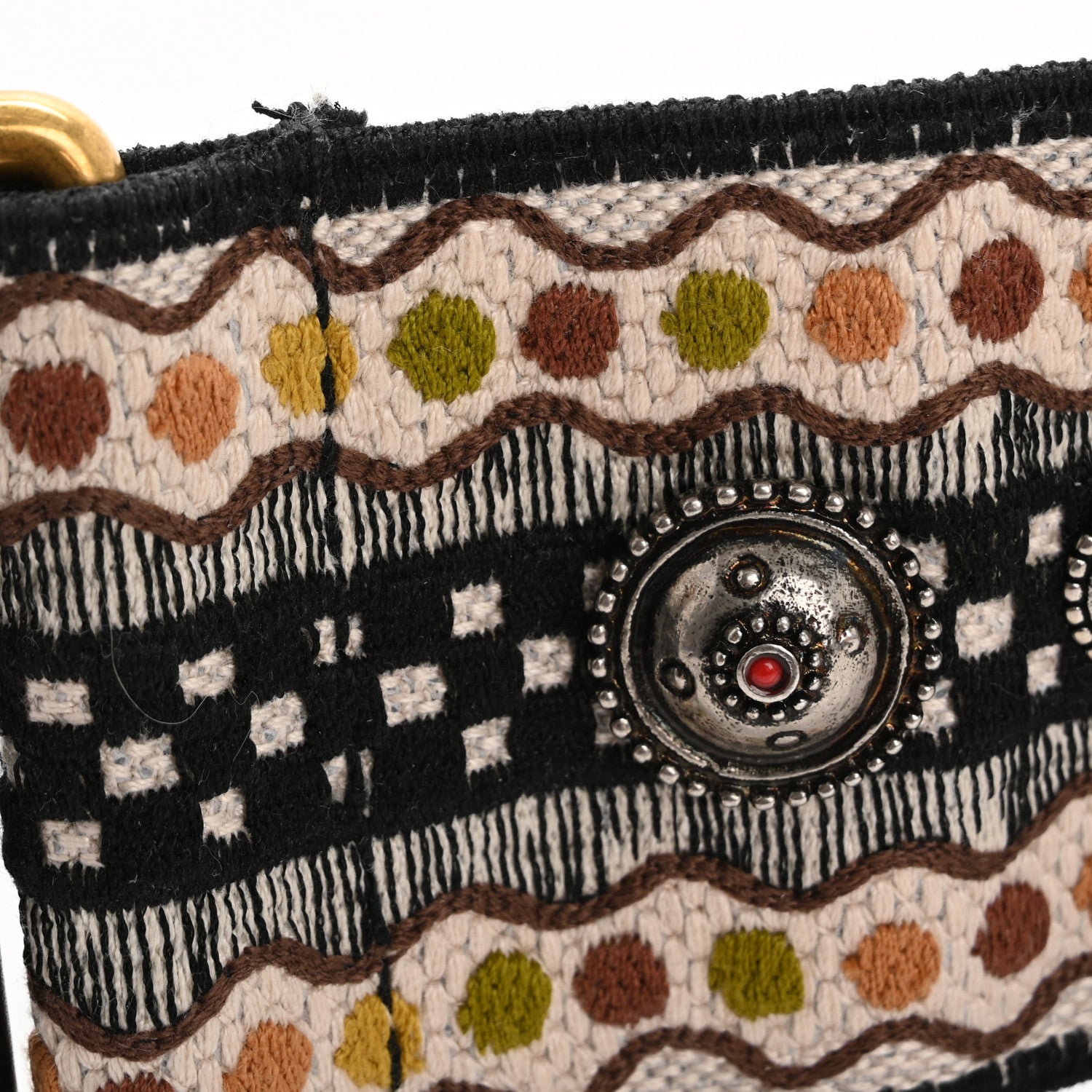 Christian Dior Canvas Embroidered Studded Adjustable Shoulder Strap Black Multicolor 7 of 9
