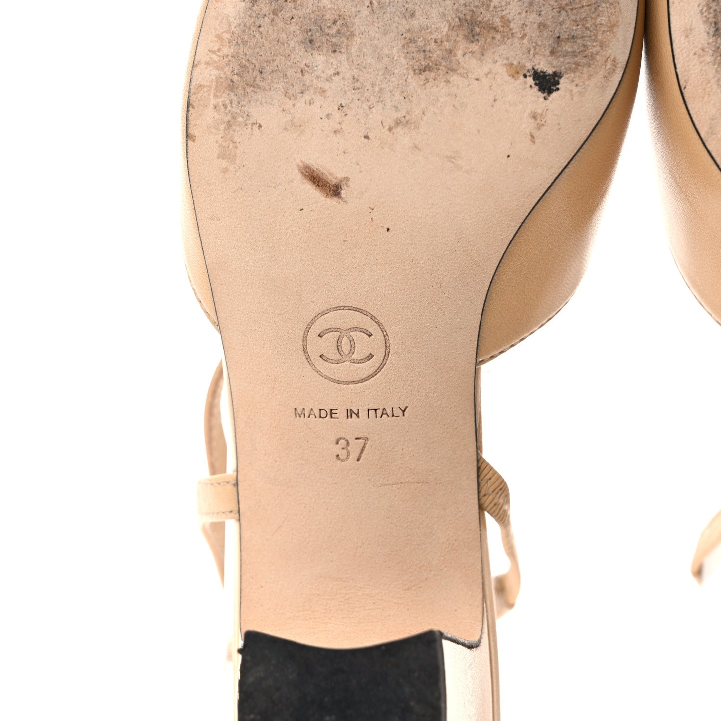 Goatskin Grosgrain Cap Toe CC Slingback Pumps 37 Beige Black