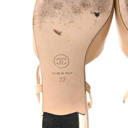 Chanel Goatskin Grosgrain Cap Toe CC Slingback Pumps 37 Beige Black 7 of 9