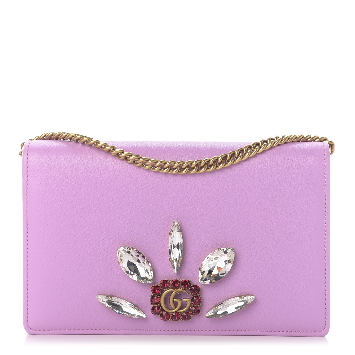 Gucci Calfskin Marquise Crystals Mini GG Chain Wallet Malva 1 of 12
