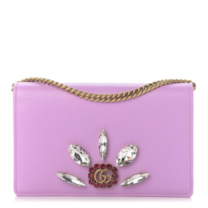Gucci Calfskin Marquise Crystals Mini GG Chain Wallet Malva 1 of 12