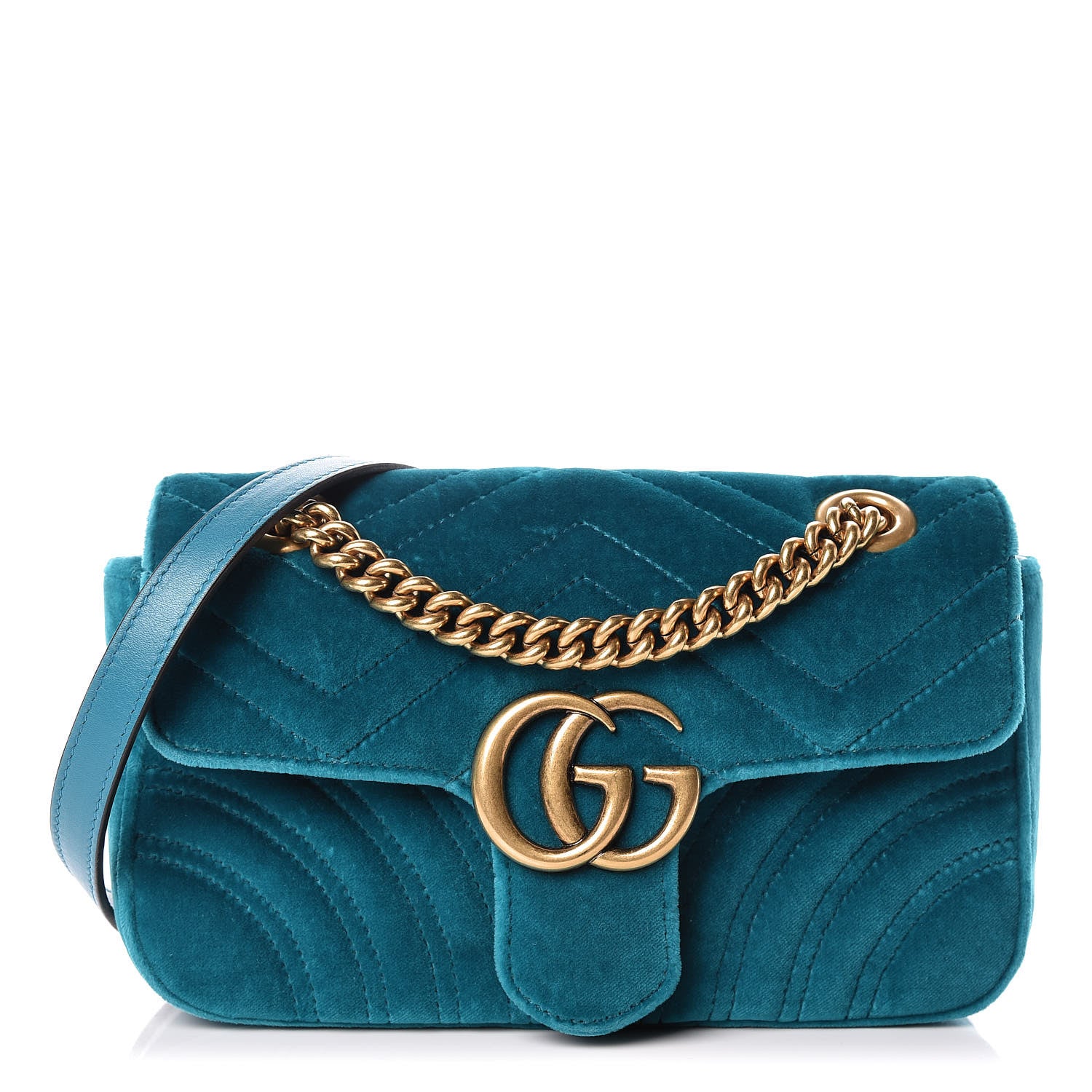 Gucci Velvet Matelasse Mini GG Marmont Shoulder Bag Pavone Cyan 1 of 9