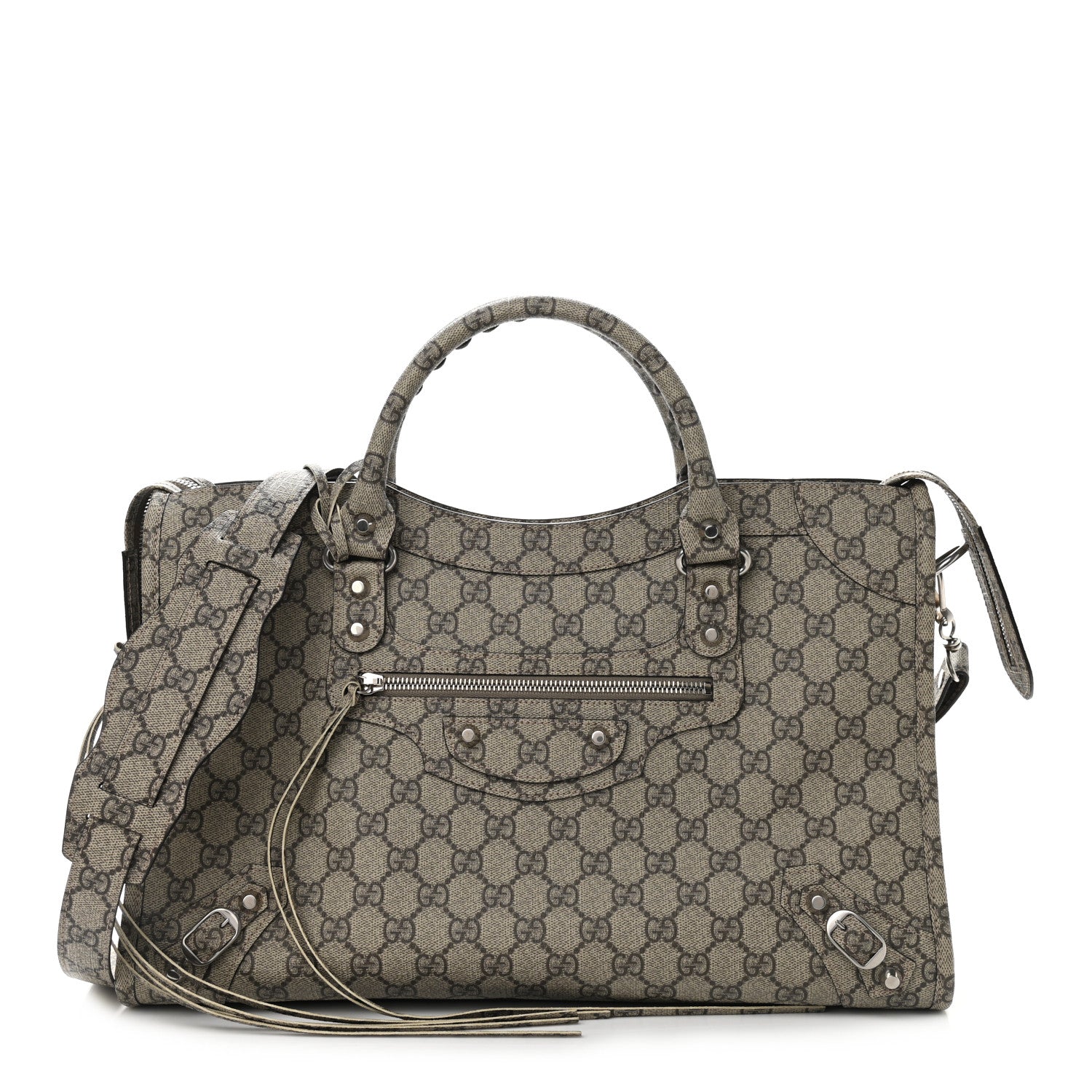 Balenciaga X GUCCI GG Supreme Monogram Neo Classic Silver Hardware City Beige Ebony 3 of 10