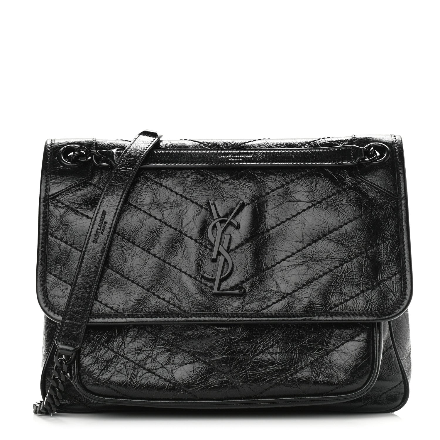 Saint Laurent Crinkled Calfskin Matelasse Monogram Medium Niki Chain Satchel Black 1 of 11