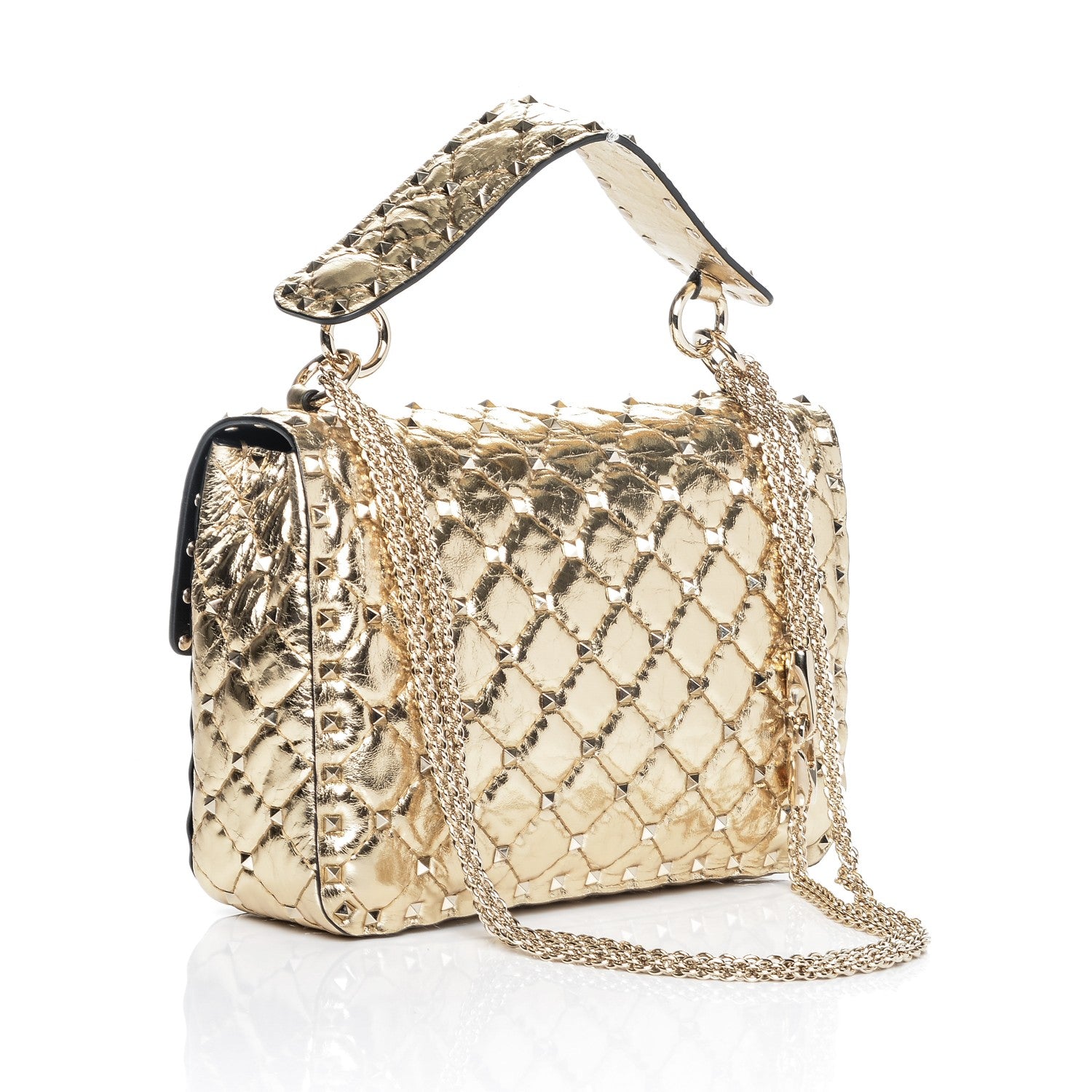 Valentino Garavani Metallic Wrinkled Lambskin Medium Rockstud Spike Shoulder Bag Mekong 2 of 12