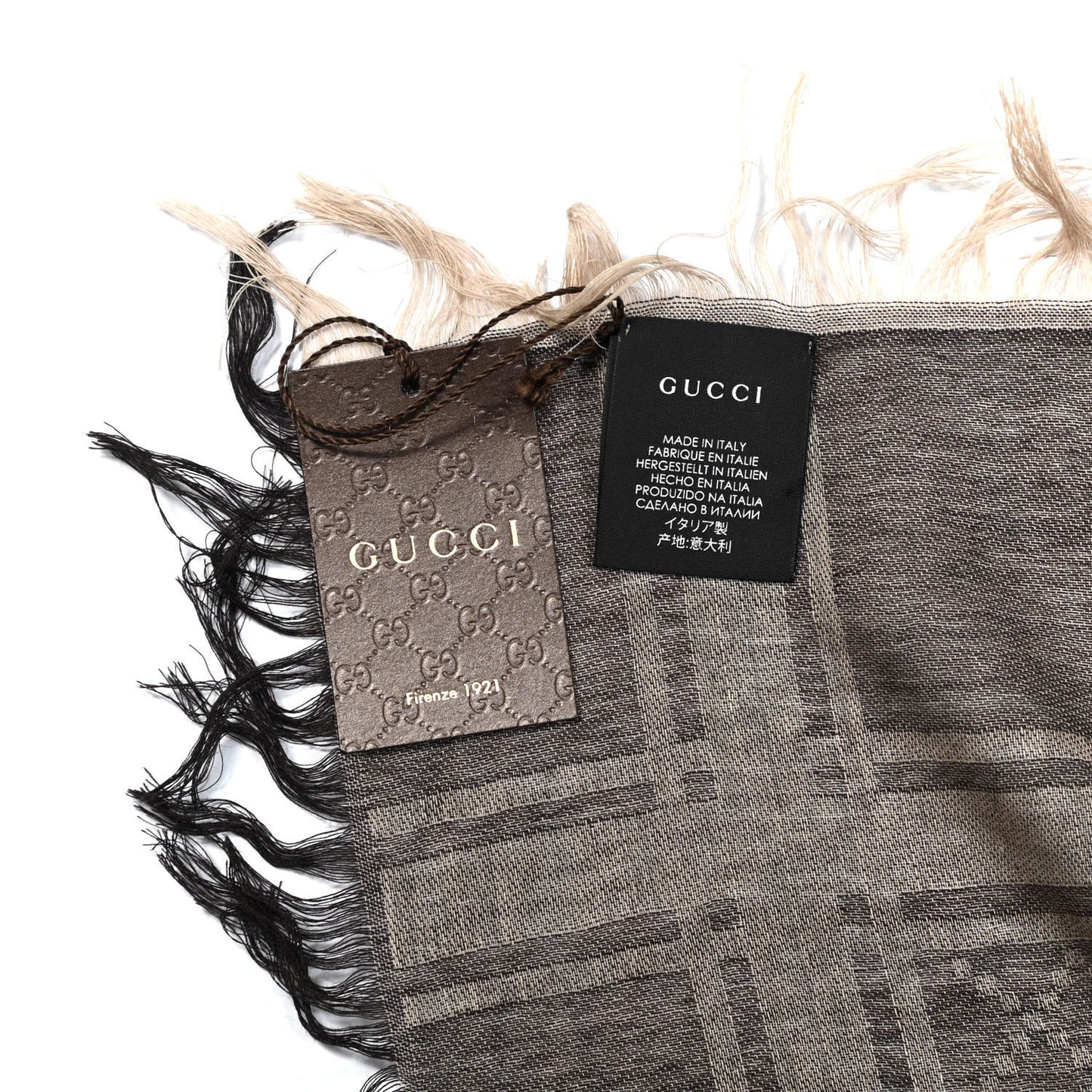 Wool Silk GG Monogram Diamante Plaid Surviee Shawl Beige Dark Brown