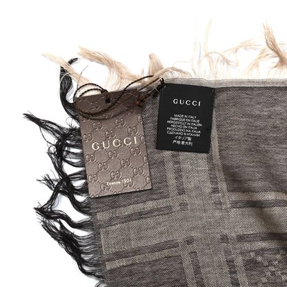 Gucci Wool Silk GG Monogram Diamante Plaid Surviee Shawl Beige Dark Brown 3 of 4