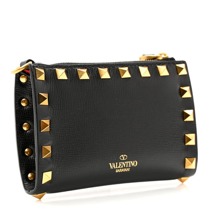 Valentino Garavani Grainy Calfskin Rockstud Allover Alcove Coin Case Card Holder Black 2 of 6