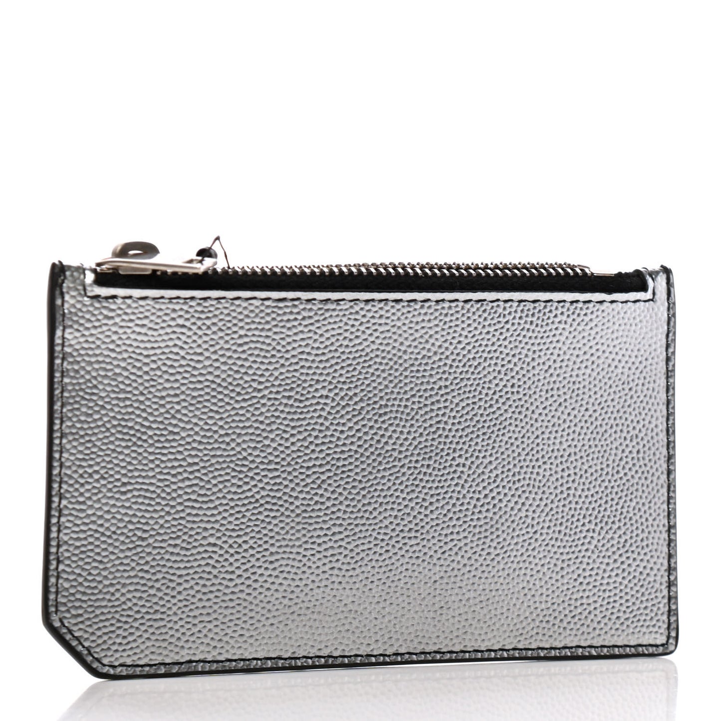 Grained Calfskin 5 Fragments Zip Pouch Card Holder Silver