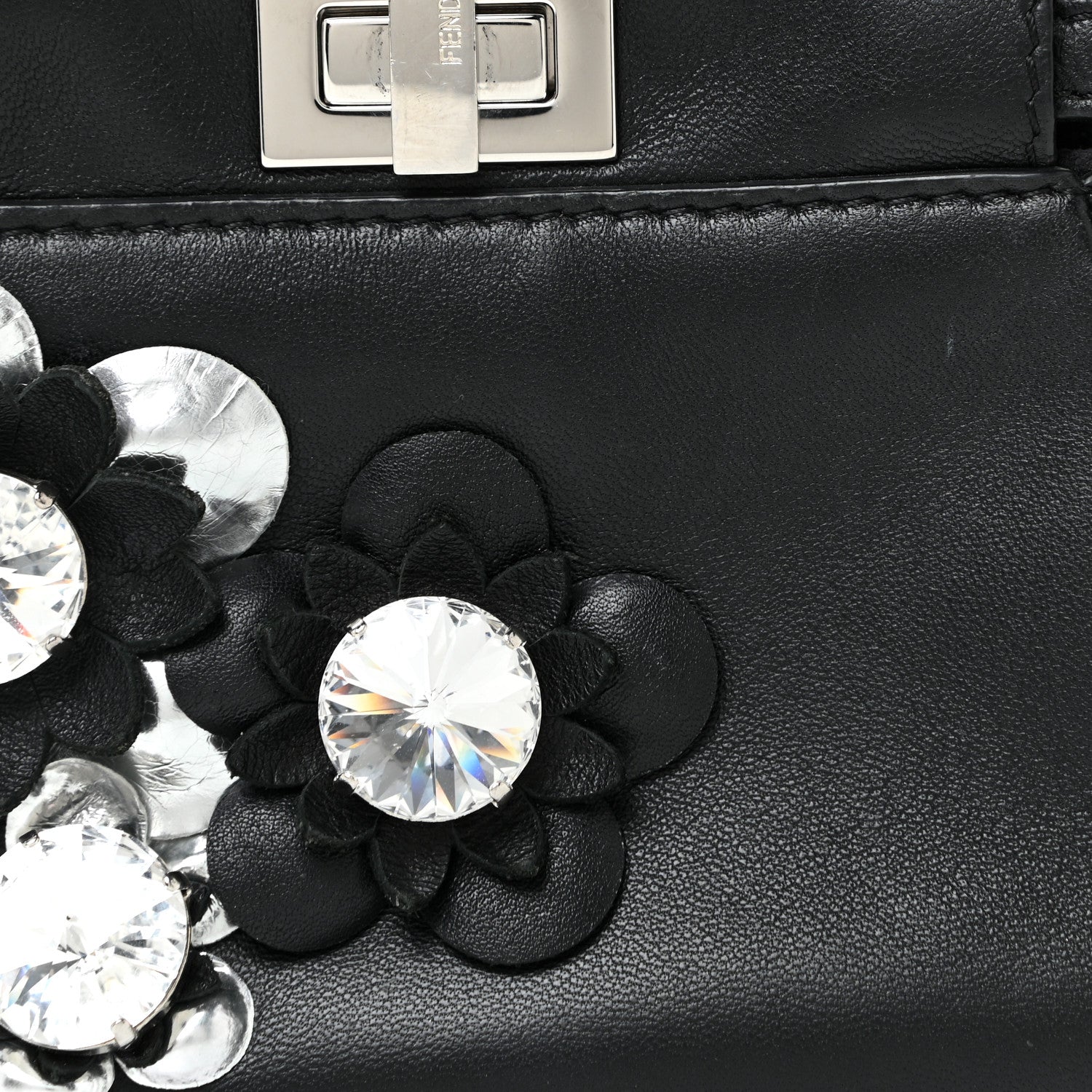 Fendi Nappa Crystal Flowerland Micro Peekaboo Iconic Satchel Black 7 of 12