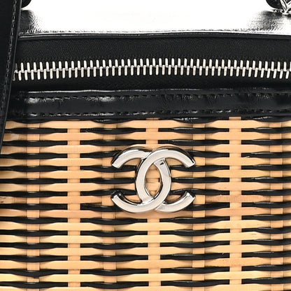 Chanel Calfskin Raffia Small Vanity Case Bag Black Beige 8 of 11
