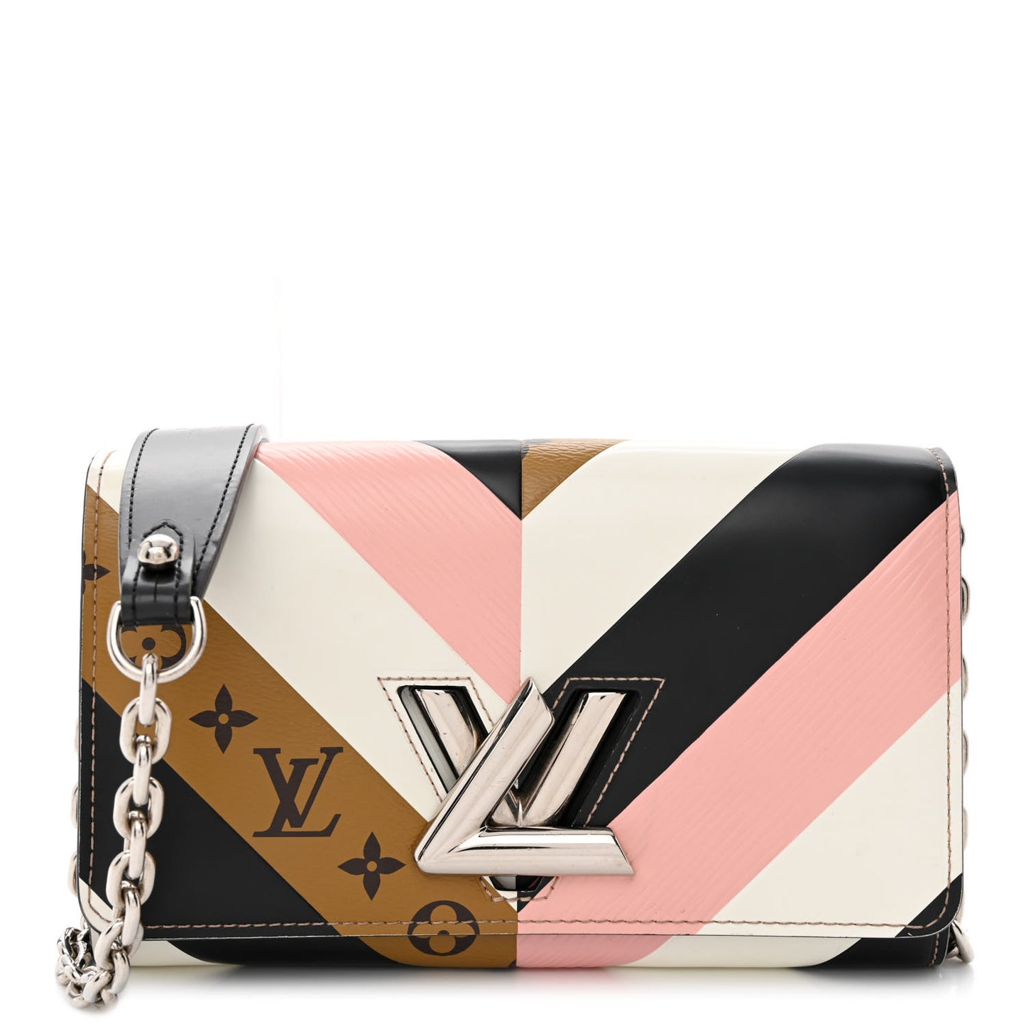 Epi Reverse Monogram Twist Chain Wallet Rose Ballerine
