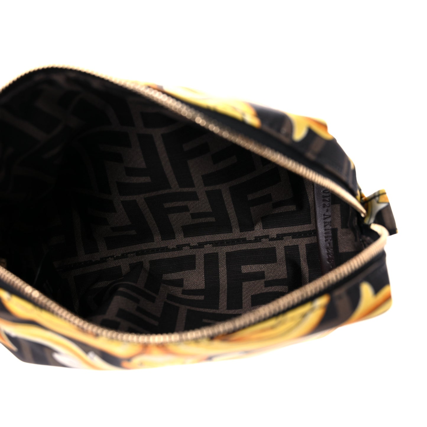 X VERSACE Nylon Fendace FF Baroque Print Small Trapezoid Beauty Pouch Gold