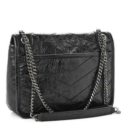 Saint Laurent Crinkled Calfskin Matelasse Monogram Baby Niki Chain Satchel Black 3 of 10