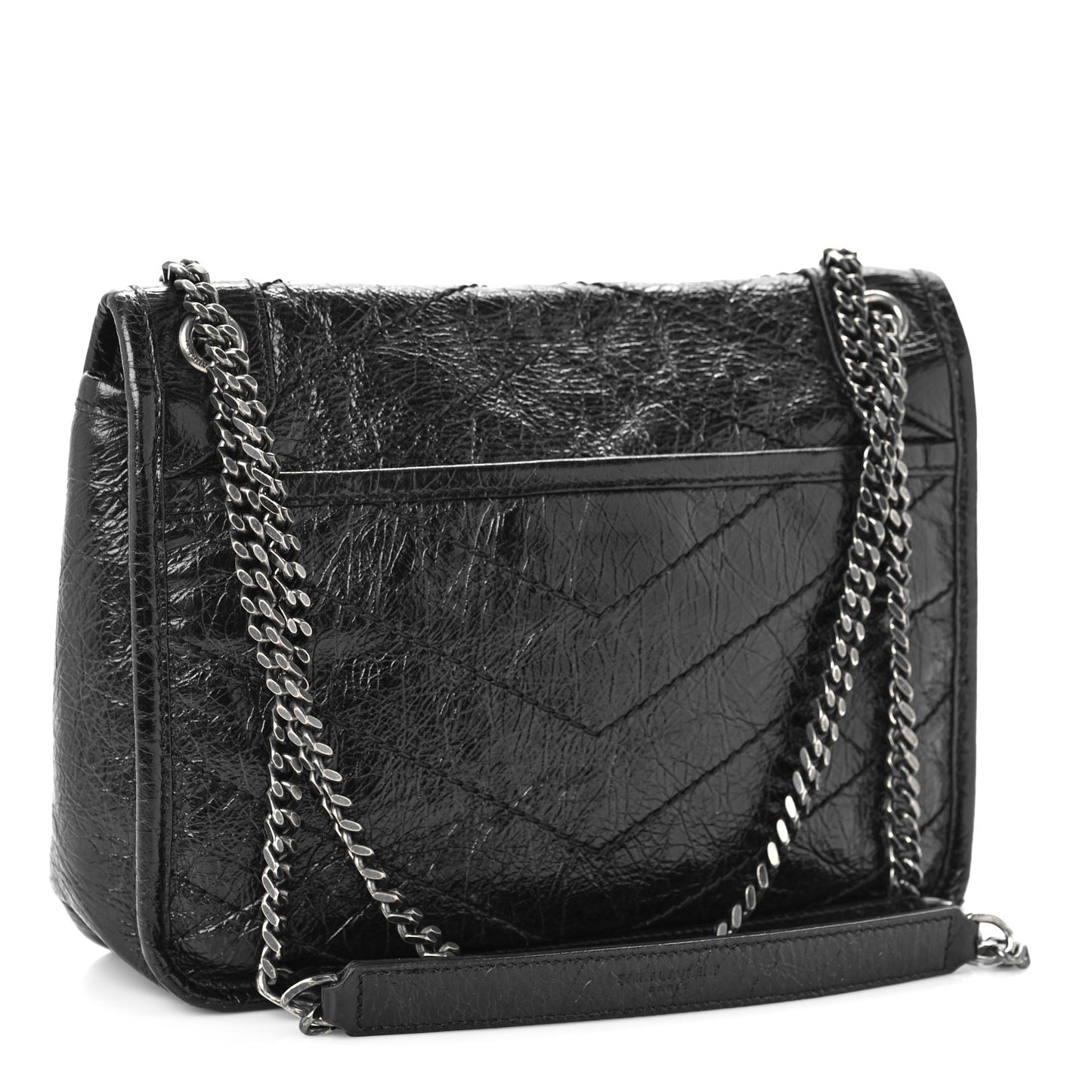 Crinkled Calfskin Matelasse Monogram Baby Niki Chain Satchel Black