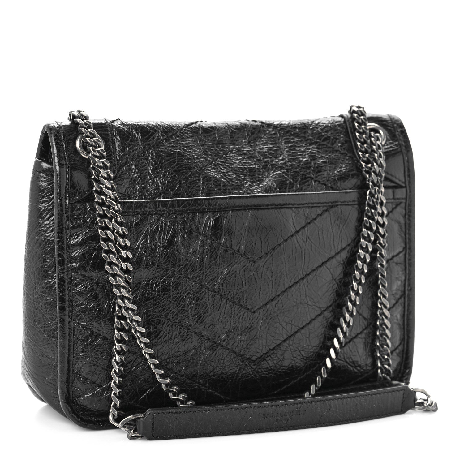 Saint Laurent Crinkled Calfskin Matelasse Monogram Baby Niki Chain Satchel Black 3 of 10