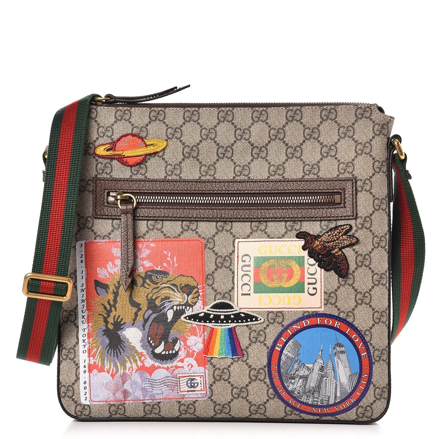 Soft GG Supreme Monogram Courrier Web Medium Flat Messenger Bag Beige New Acero Multicolor