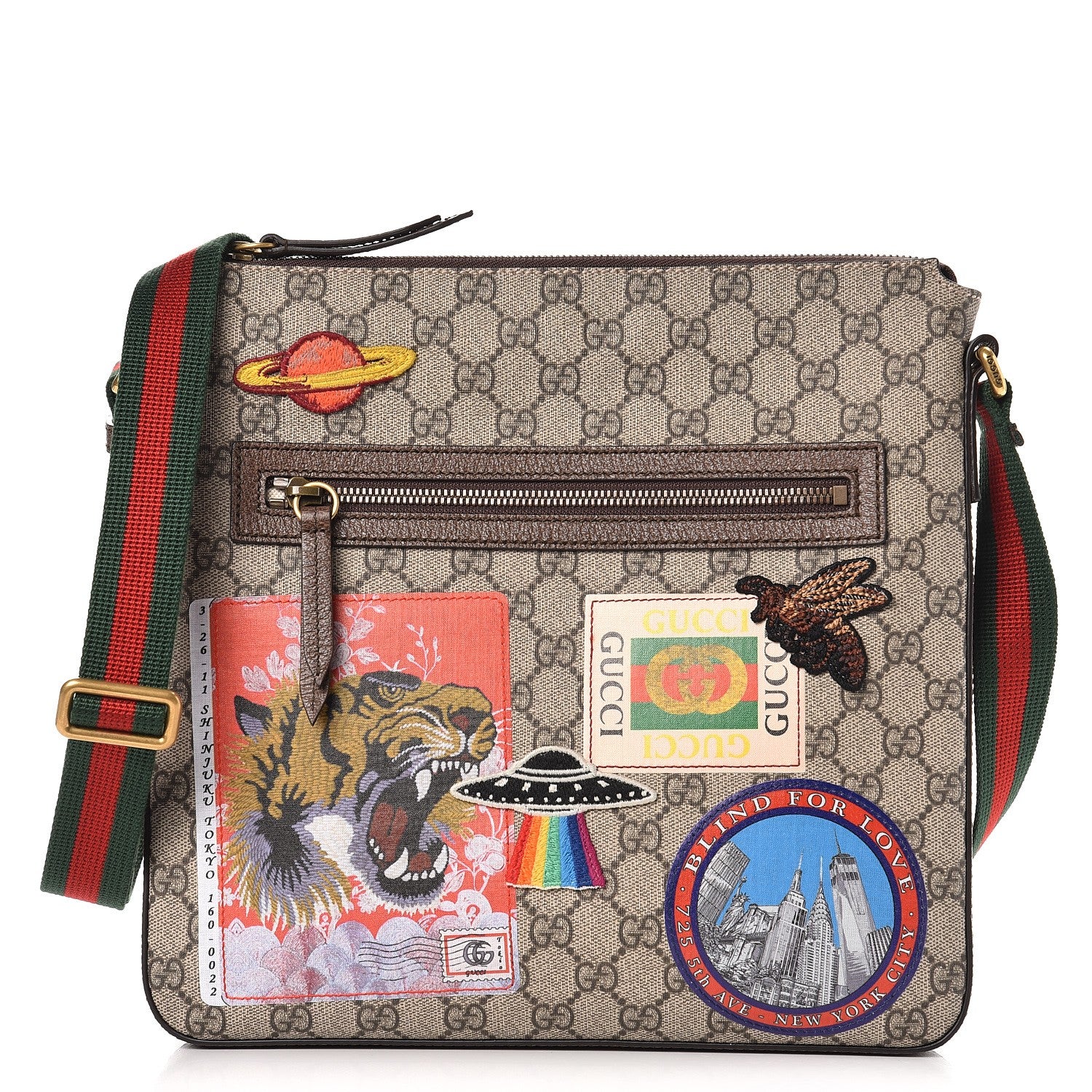 Gucci Soft GG Supreme Monogram Courrier Web Medium Flat Messenger Bag Beige New Acero Multicolor 1 of 8