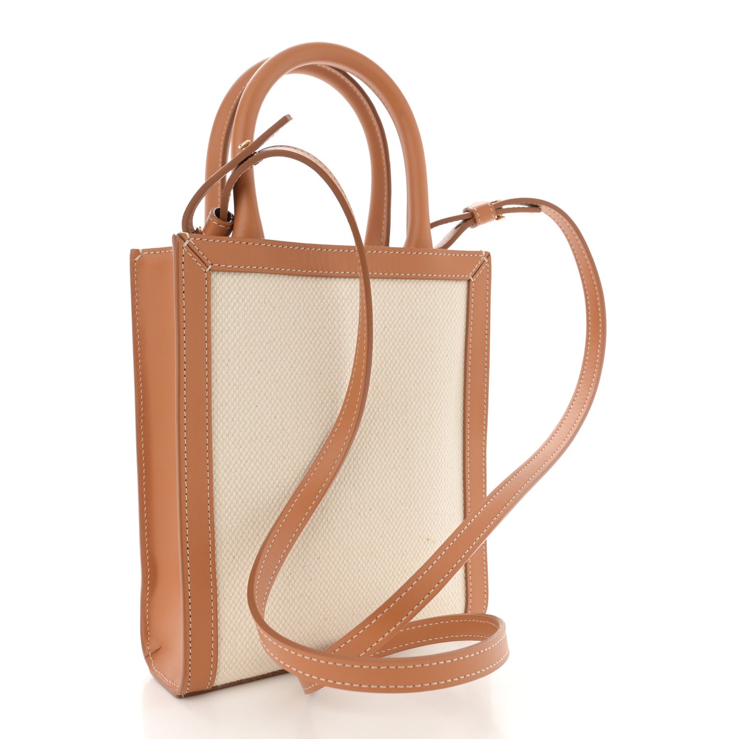 Canvas Calfskin Mini Vertical Cabas Natural Tan
