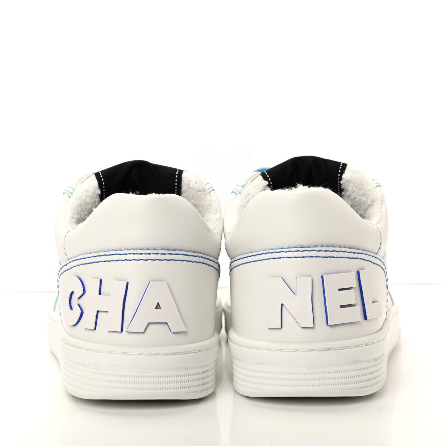 Calfskin Womens Logo Sneakers 37 White Blue
