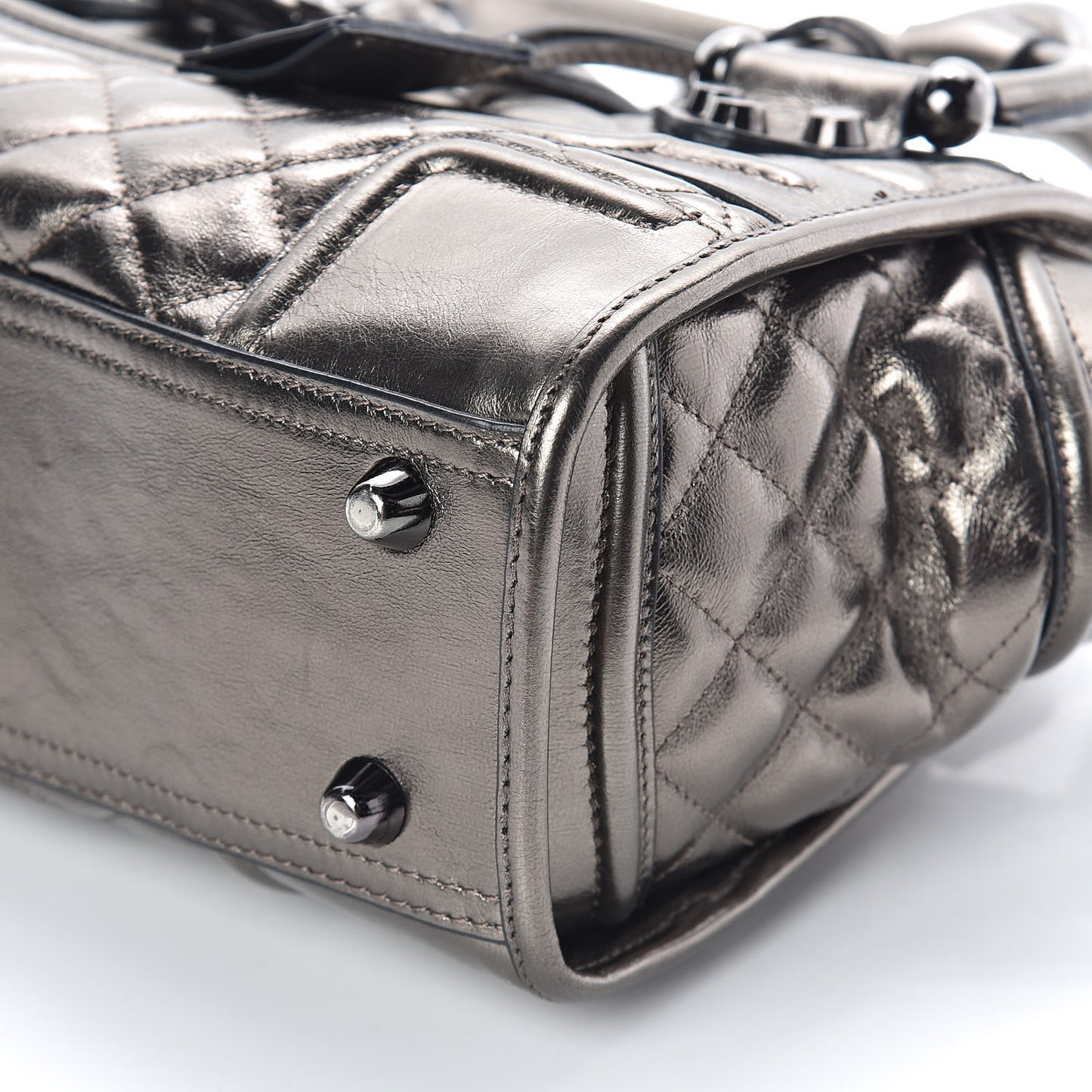 Metallic Calfskin Quilted Mini Manor Tote Pewter