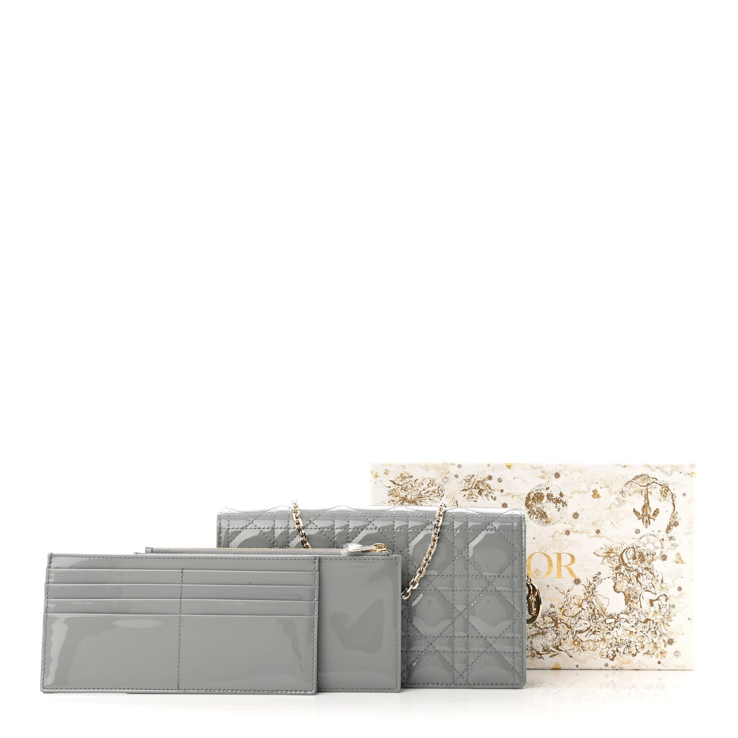 Patent Cannage Lady Dior Convertible Clutch Grey